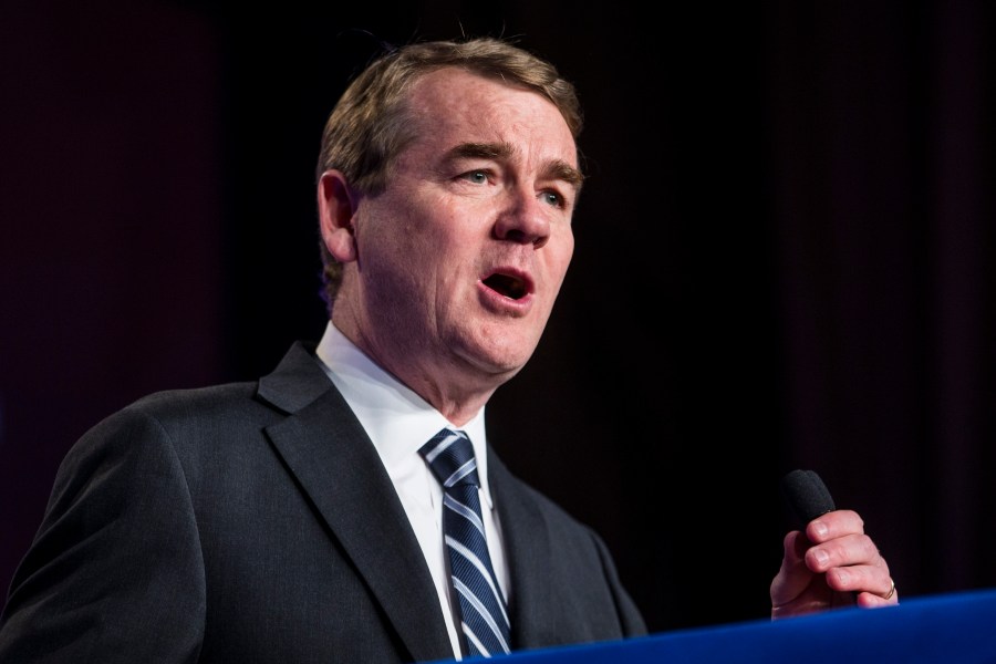 Sen. Michael Bennet speaks during the North American Building Trades Unions Conference in Washington, DC, on April 10, 2019. (Credit: Zach Gibson / Getty Images)