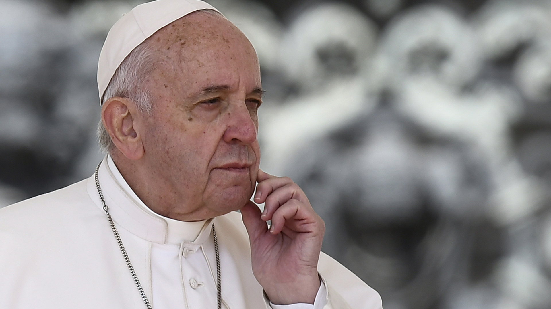 Pope Francis ponders during the weekly general audience on May 8, 2019 at St. Peter's square in the Vatican. (Credit: FILIPPO MONTEFORTE/AFP/Getty Images)