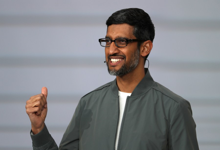 Google CEO Sundar Pichai delivers the keynote address at the 2019 Google I/O conference on May 7, 2019, in Mountain View, California. (Credit: Justin Sullivan/Getty Images)