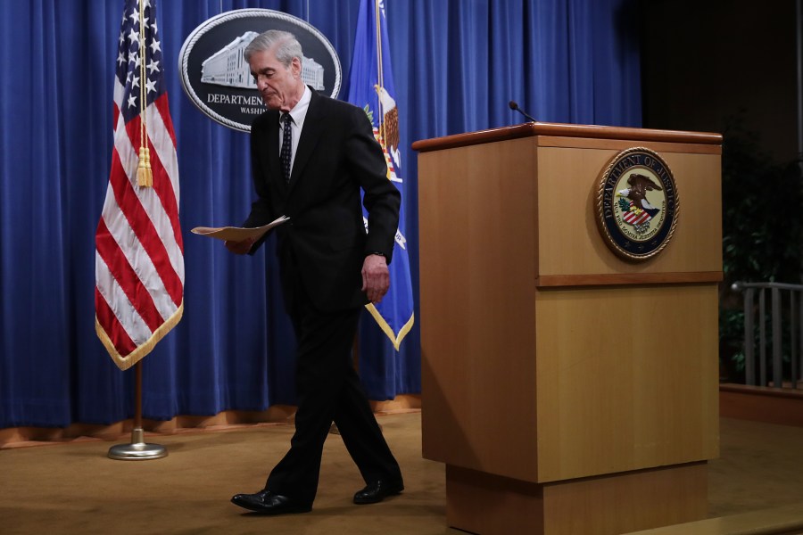 Special Counsel Robert Mueller walks away from the podium after making a statement about the Russia investigation on May 29, 2019 at the Justice Department in Washington, D.C. (Credit: Chip Somodevilla/Getty Images)