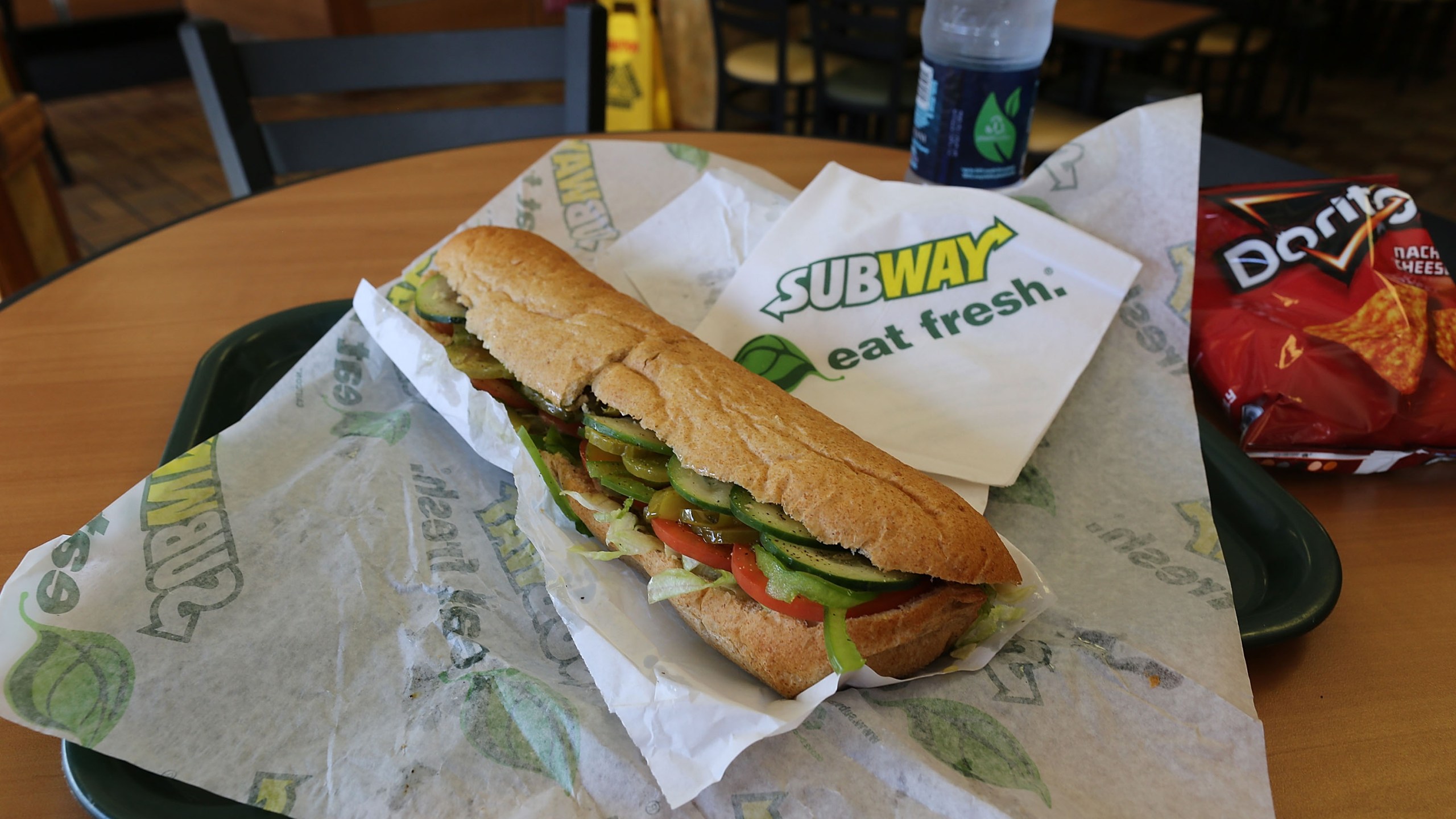 A Subway sandwich is seen in a restaurant. (Credit: Joe Raedle/Getty Images)