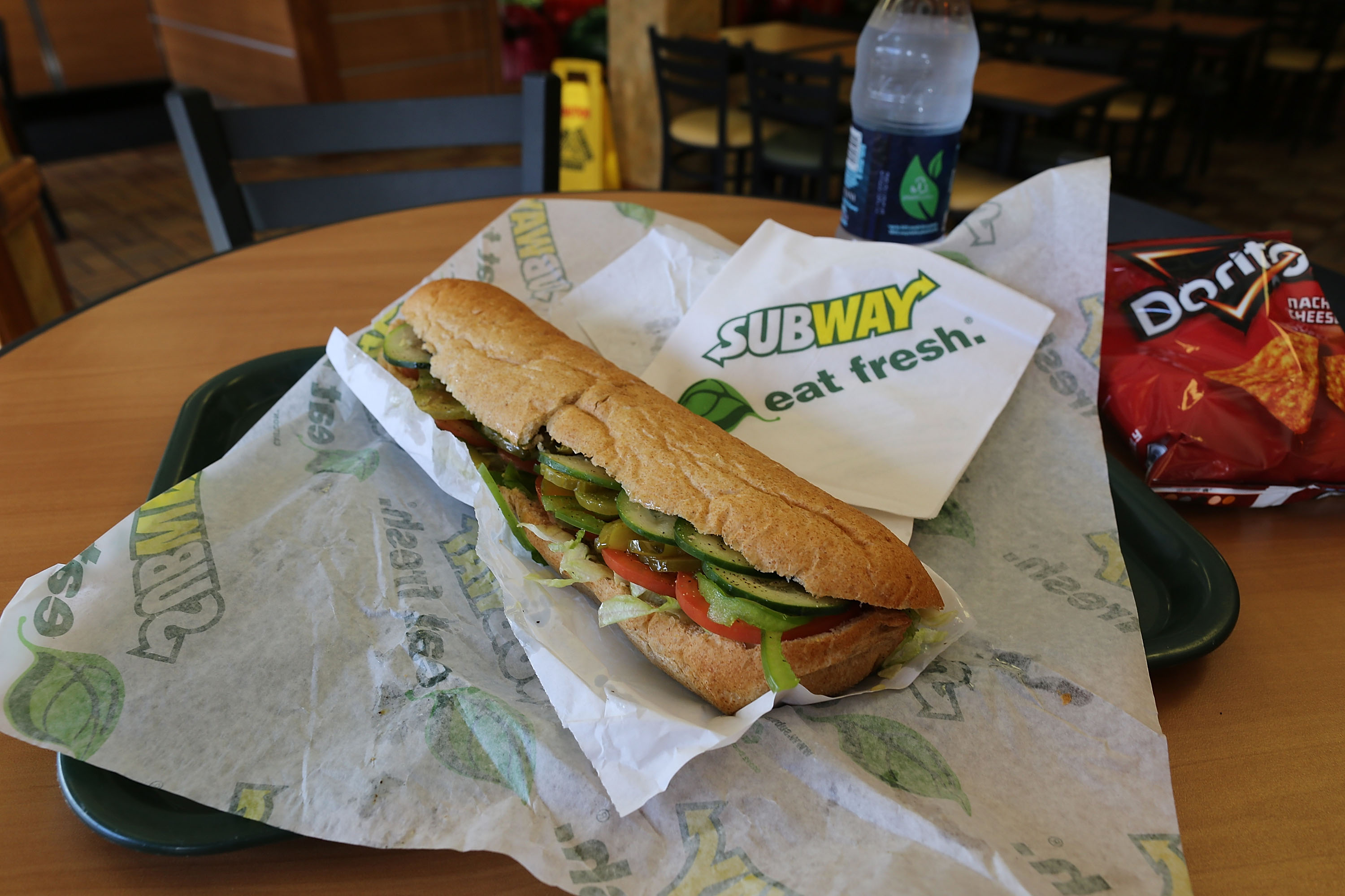 A Subway sandwich is seen in a restaurant. (Credit: Joe Raedle/Getty Images)