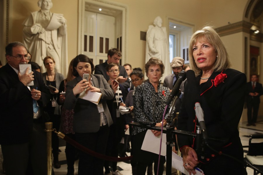 Rep. Jackie Speier (D-CA) talks to reporters during a news conference in the U.S. Capitol Dec. 1, 2015 in Washington, D.C. (Credit: Chip Somodevilla/Getty Images)