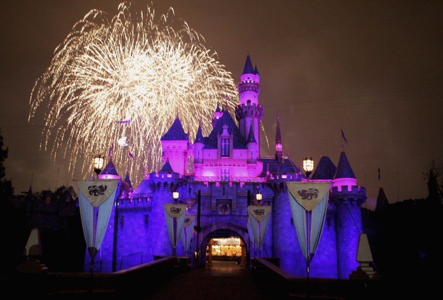 Fireworks explode over The Sleeping Beauty Castle during the Disneyland 50th Anniversary Celebration at Disneyland Park on May 4, 2005, in Anaheim, California. (Credit: Frazer Harrison/Getty Images)