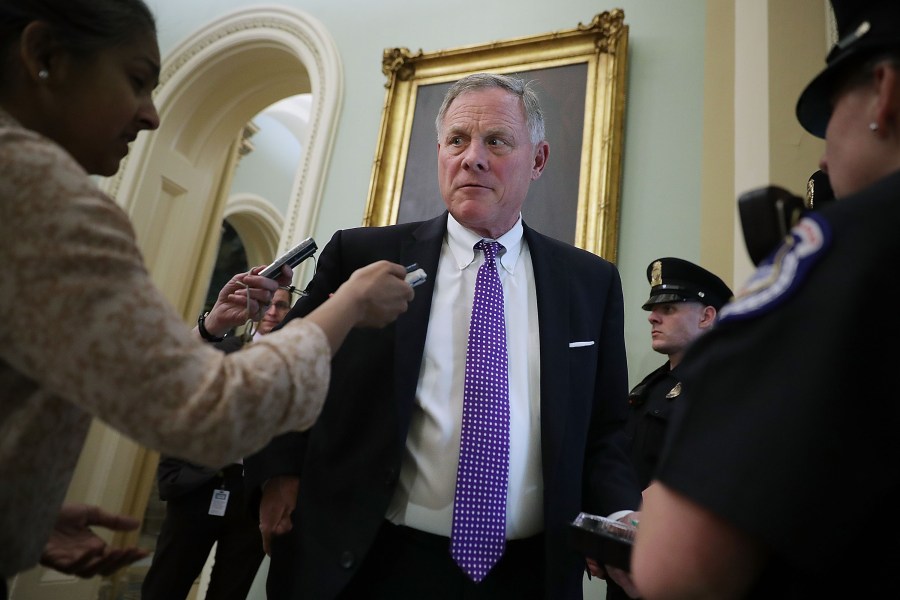 Senate Intelligence Committee Chairman Richard Burr (R-NC) talks with reporters before stepping into the weekly Republican policy luncheon at the U.S. Capitol April 17, 2018 in Washington, DC. (Credit: Chip Somodevilla/Getty Images)