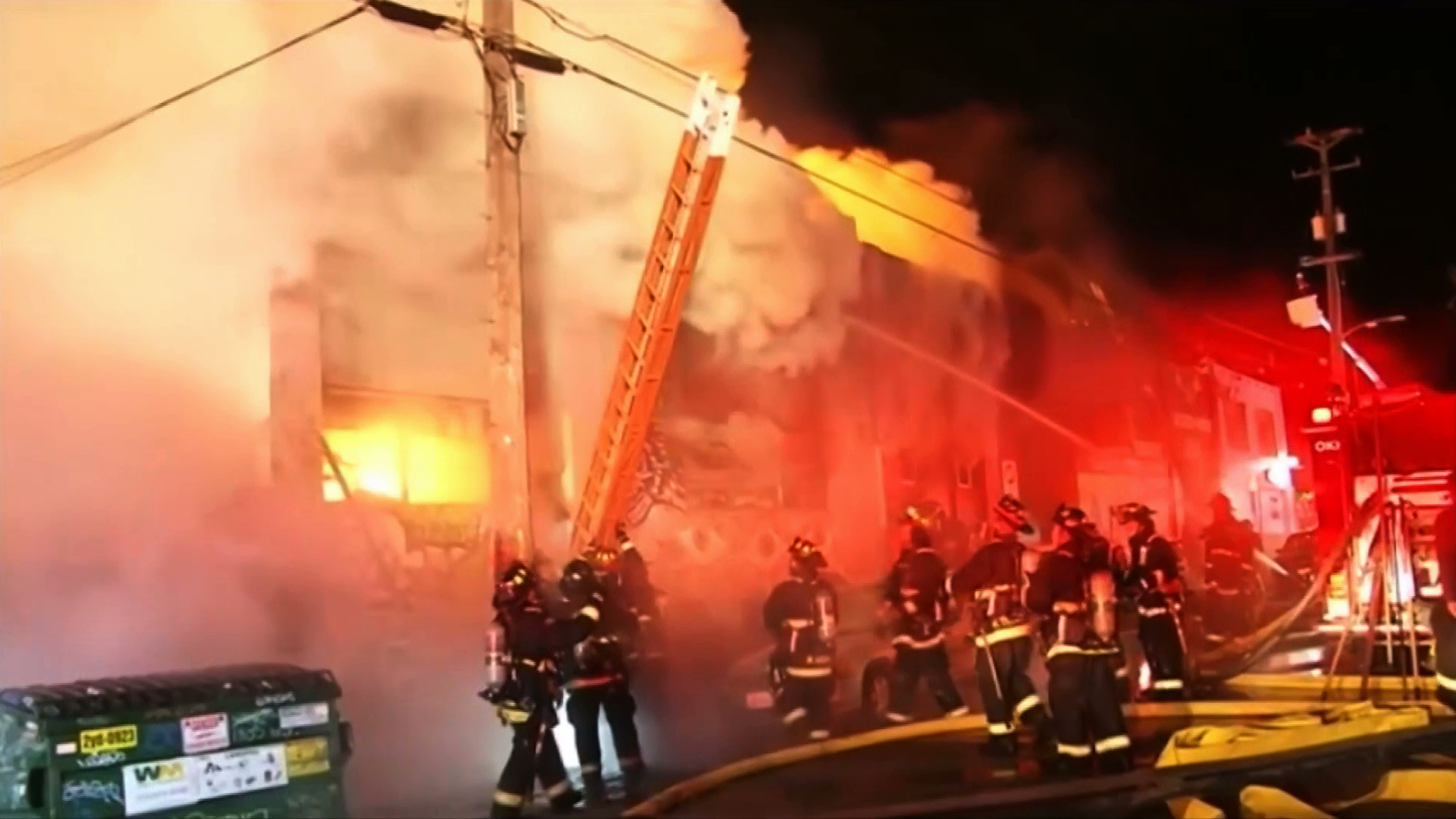 Firefighters battle a deadly blaze at the Ghost Ship warehouse in Oakland on Dec. 5, 2016. (KGO via CNN)