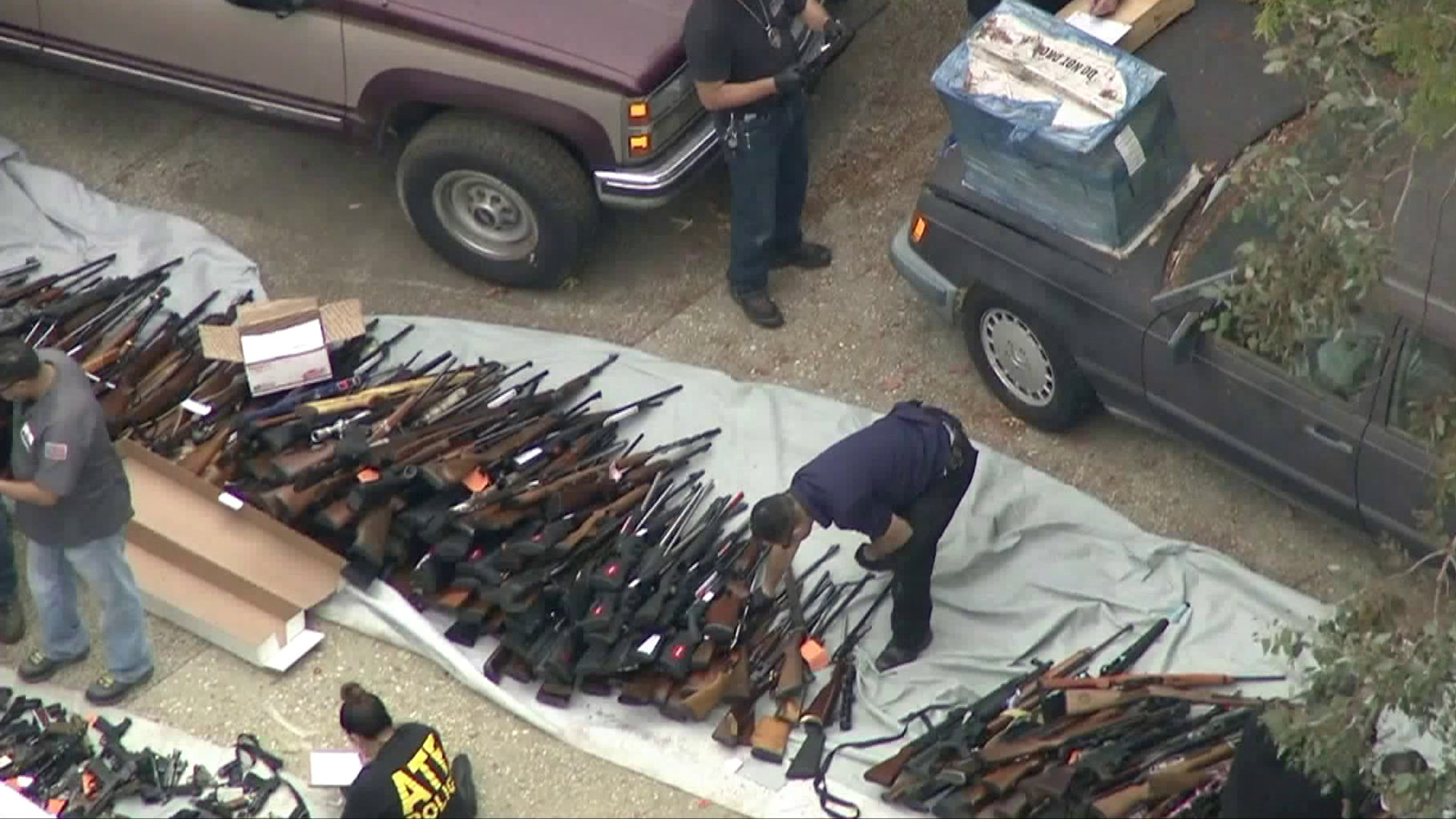 Hundreds of guns were seized from a Bel-Air mansion on May 8, 2019. (Credit: KTLA)