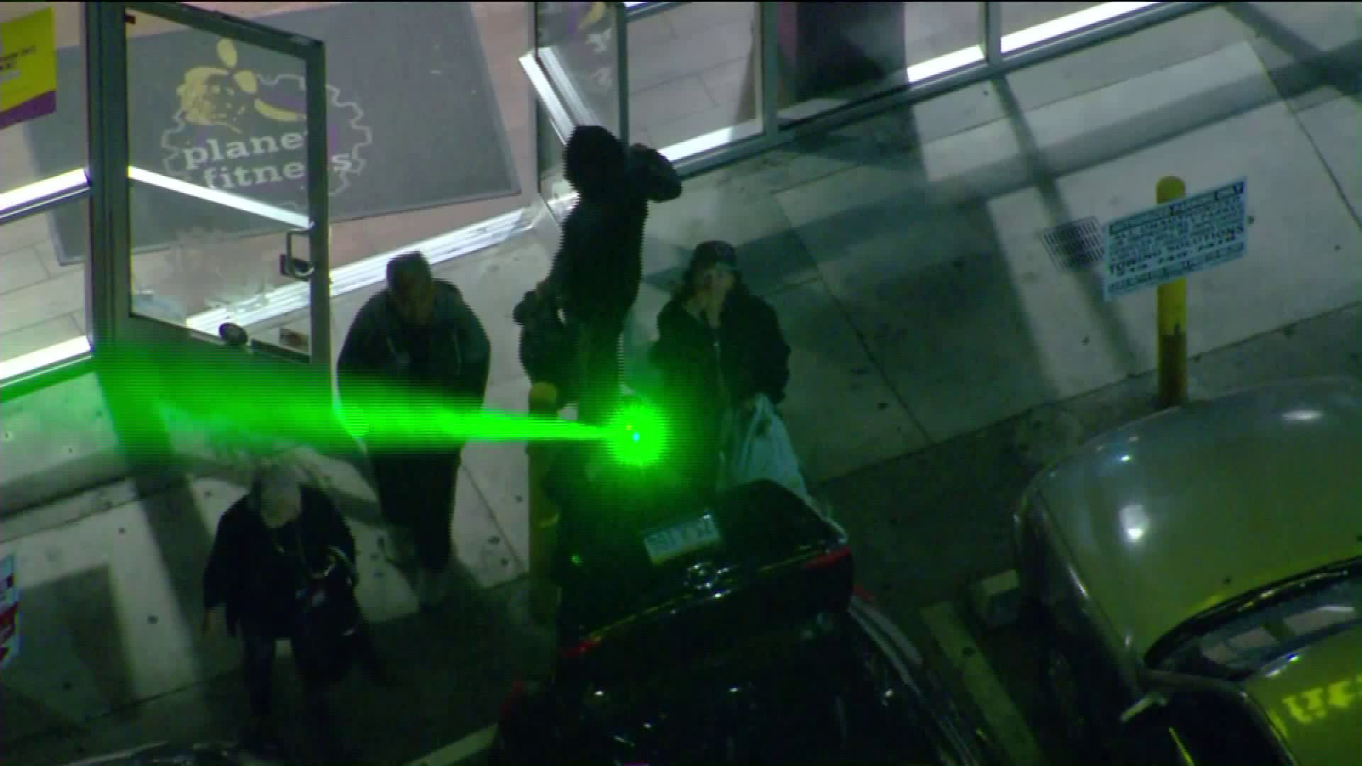 Sky5 is struck by a laser beam over South Los Angeles on May 16, 2019. (Credit: KTLA)