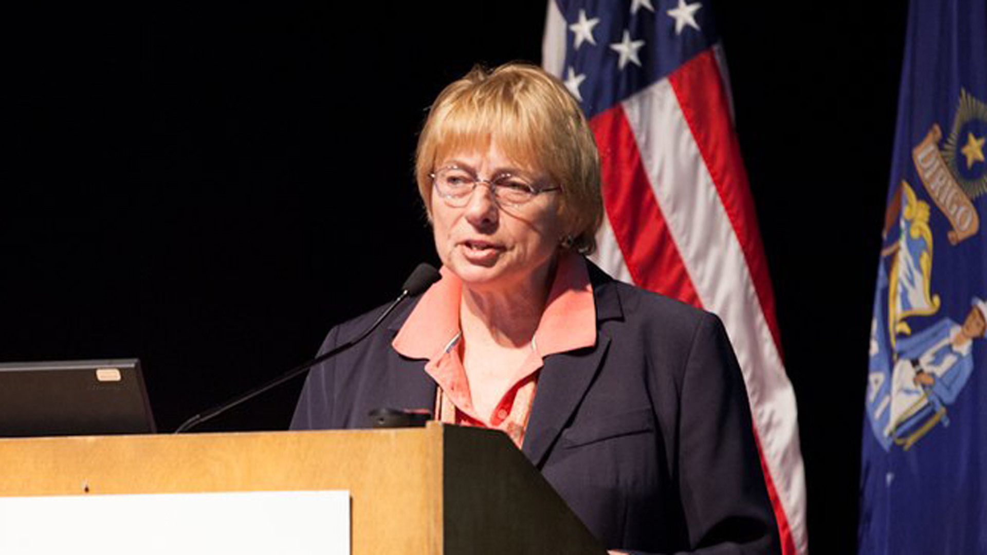 Maine Gov. Janet Mills is seen in this image taken from a Portland Hearing on Debt Collection Practices on July 10, 2013.