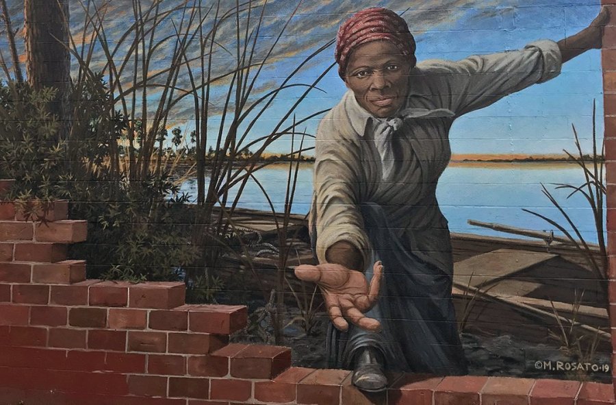 Michael Rosato's mural of Harriet Tubman is shown in a photo obtained by CNN.