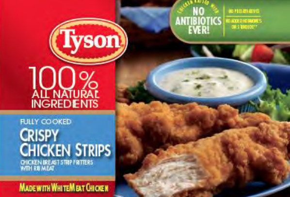 A label for Tyson's fully cooked crispy chicken strips appears in an image released by by the U.S. Department of Agriculture on May 4,, 2019.