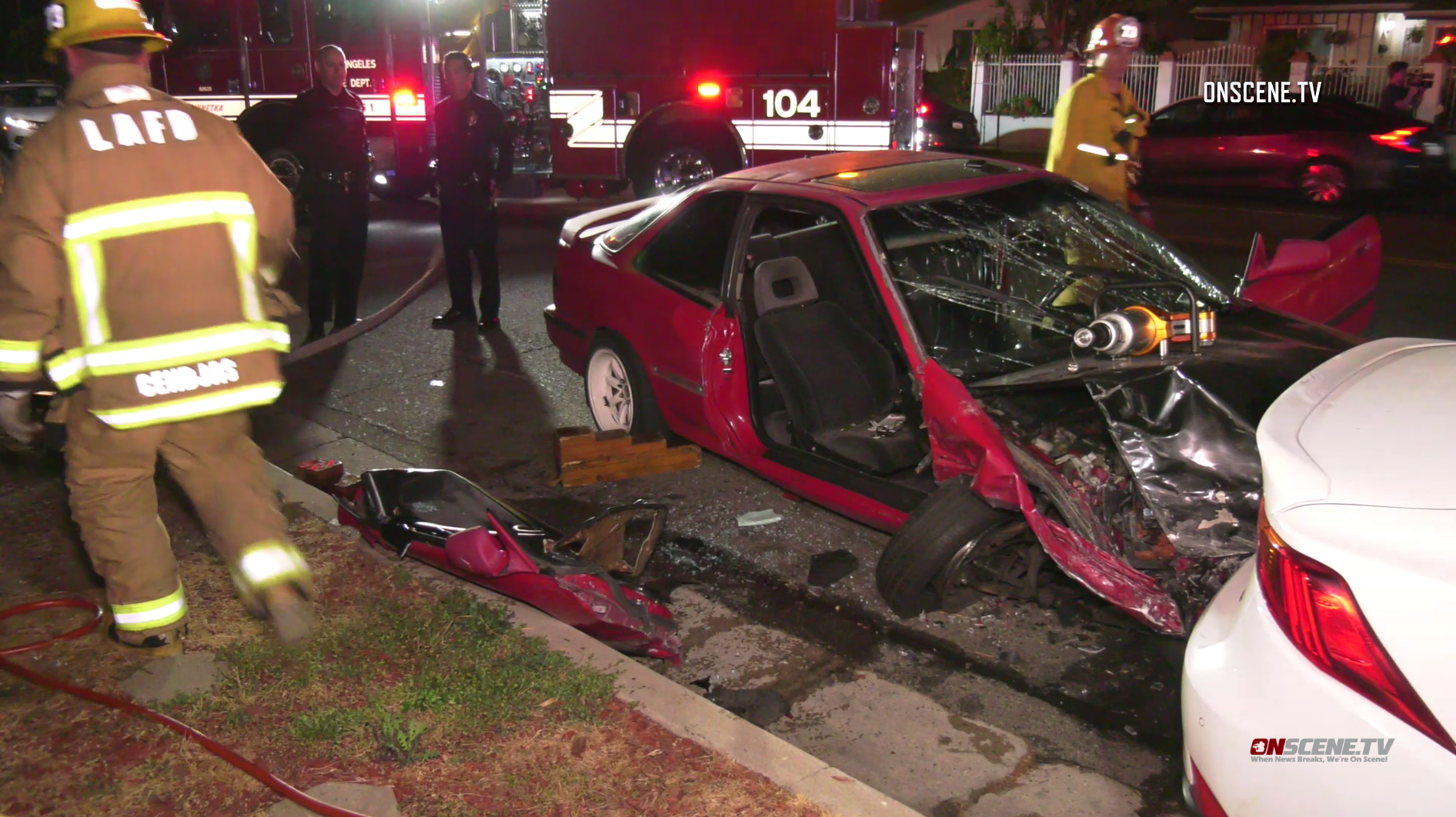 A vehicle involved in a suspected DUI crash in Northridge is seen on May 11, 2019. (Credit: ONSCENE.TV)