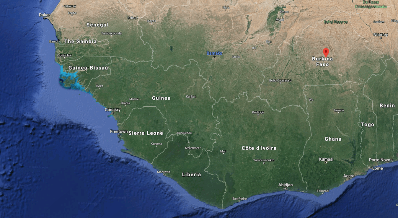 A Google Maps image shows Burkina Faso.