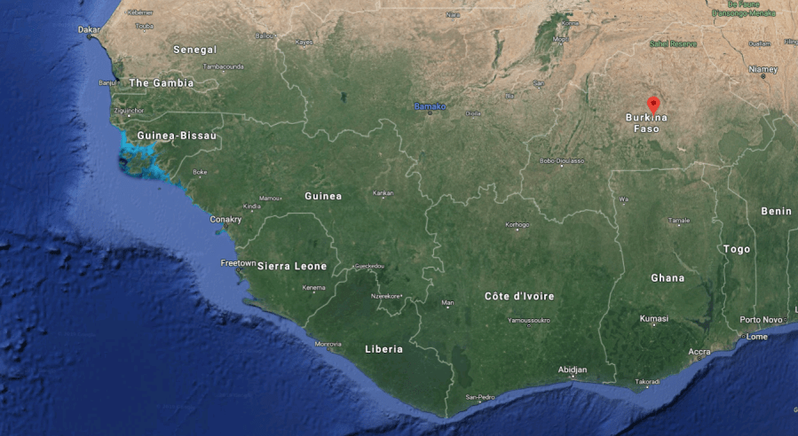 A Google Maps image shows Burkina Faso.