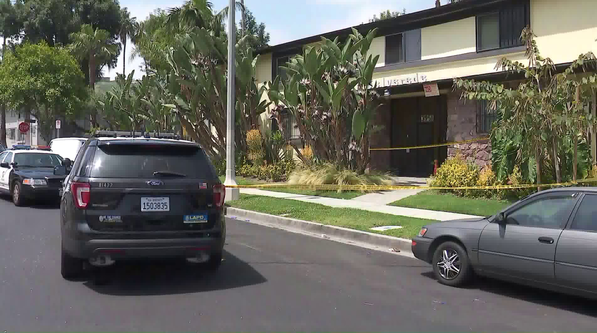 LAPD officers investigate a homicide in Baldwin Hills on June 6, 2019. (Credit: KTLA)