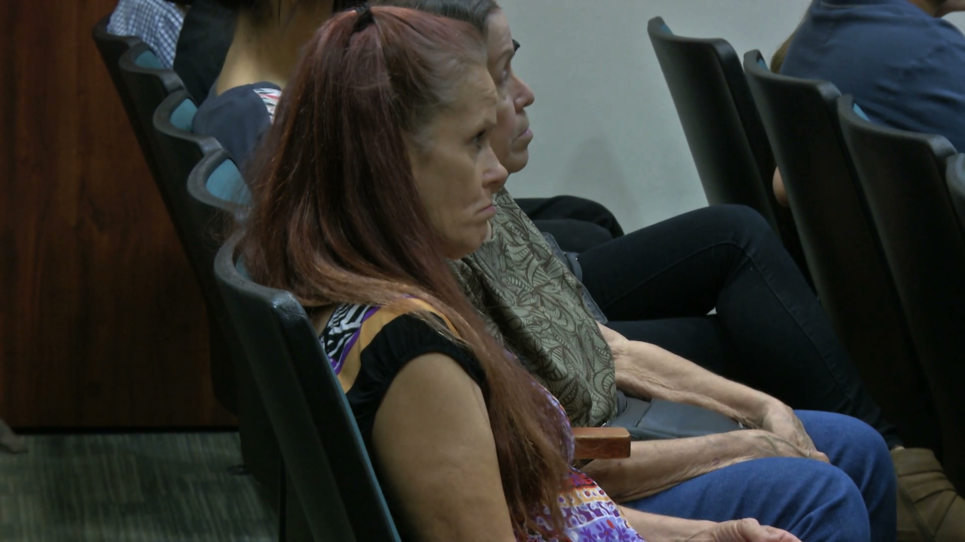 Deborah Culwell, foreground, appears for her arraignment in an Indio courtroom on June 18, 2019. (Credit: KMIR)