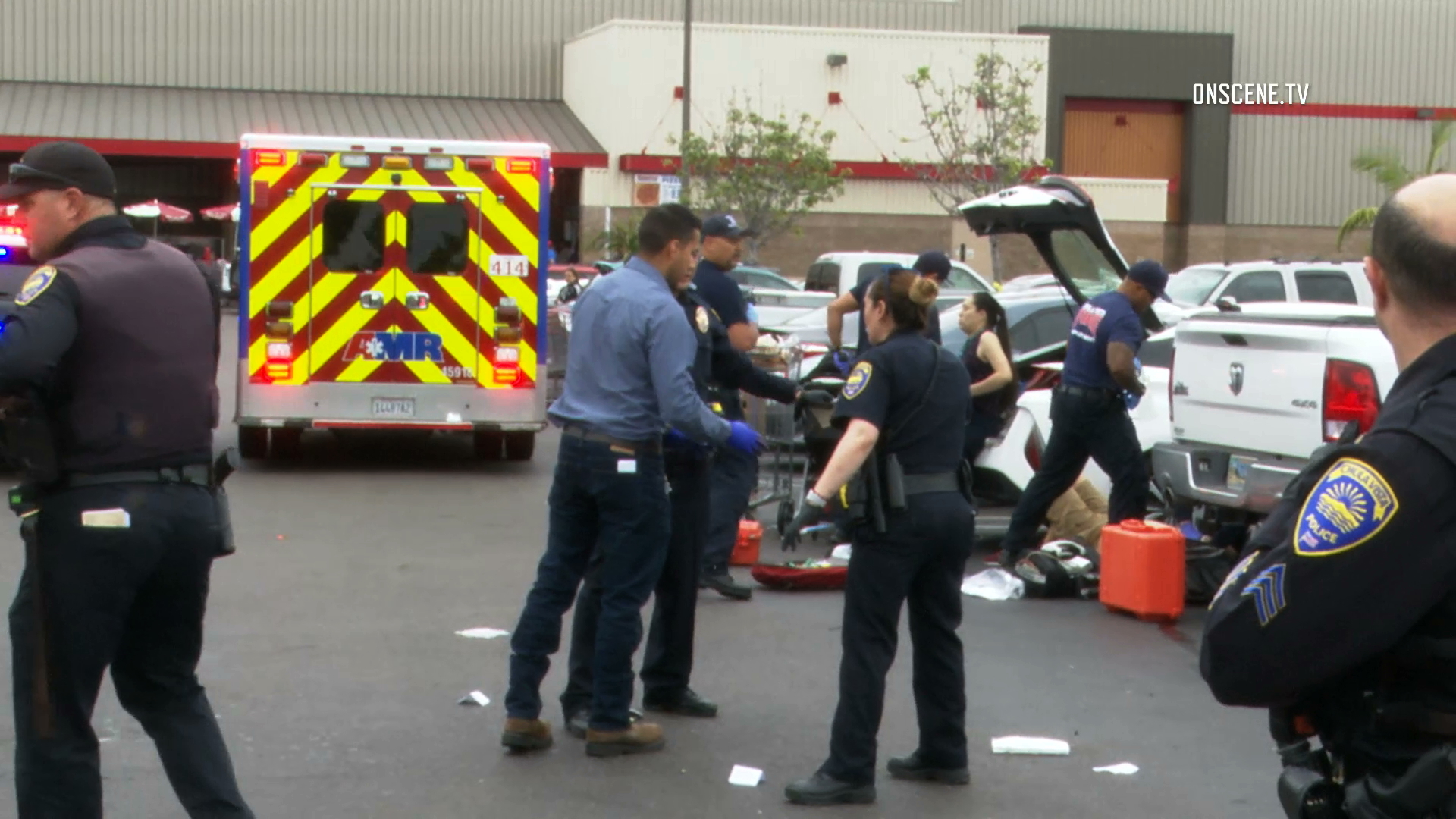 Authorities respond to the scene where a gunman allegedly shot his ex-girlfriend and her current boyfriend outside a Costco in Chula Vista on June 17, 2019. (Credit: OnScene.TV)