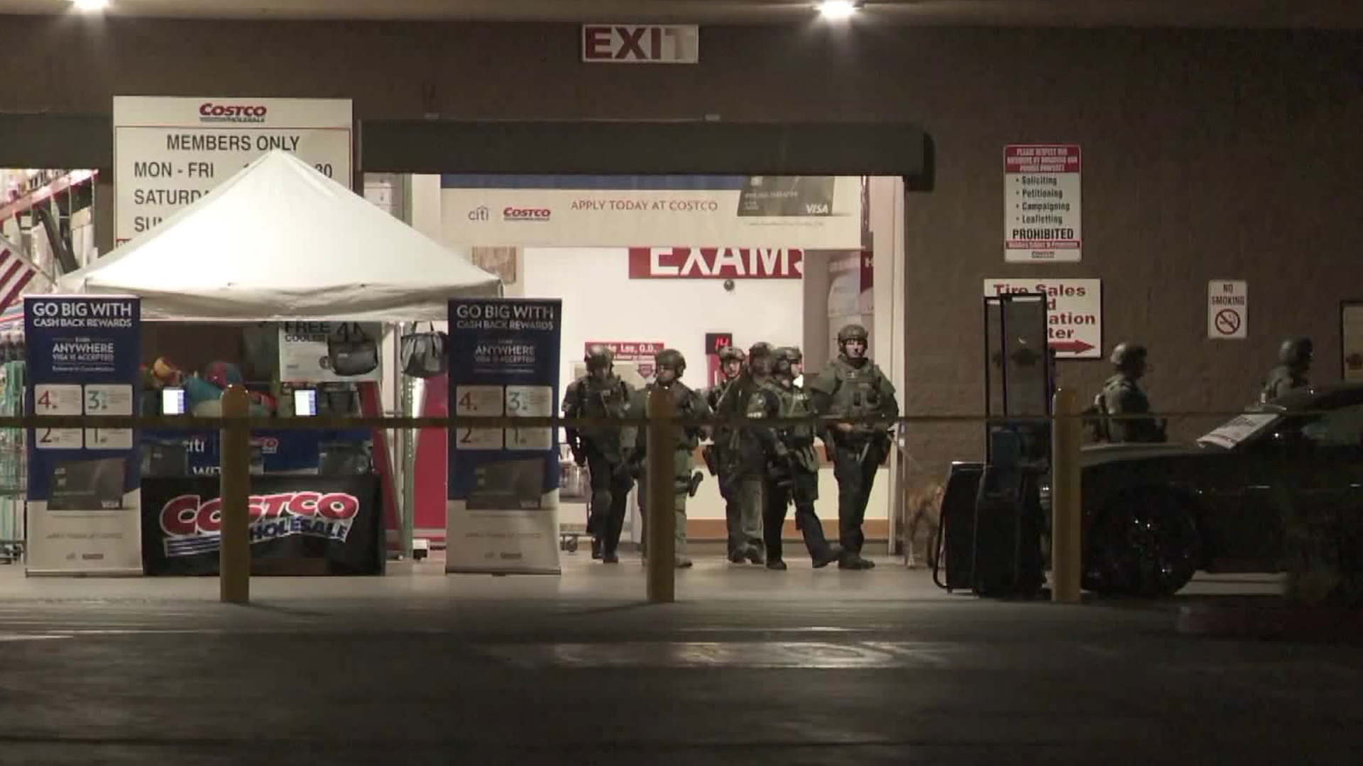 Authorities investigate the scene of a shooting that left one man dead and two people wounded at a Costco store in Corona on June 14, 2019. (Credit: KTLA)