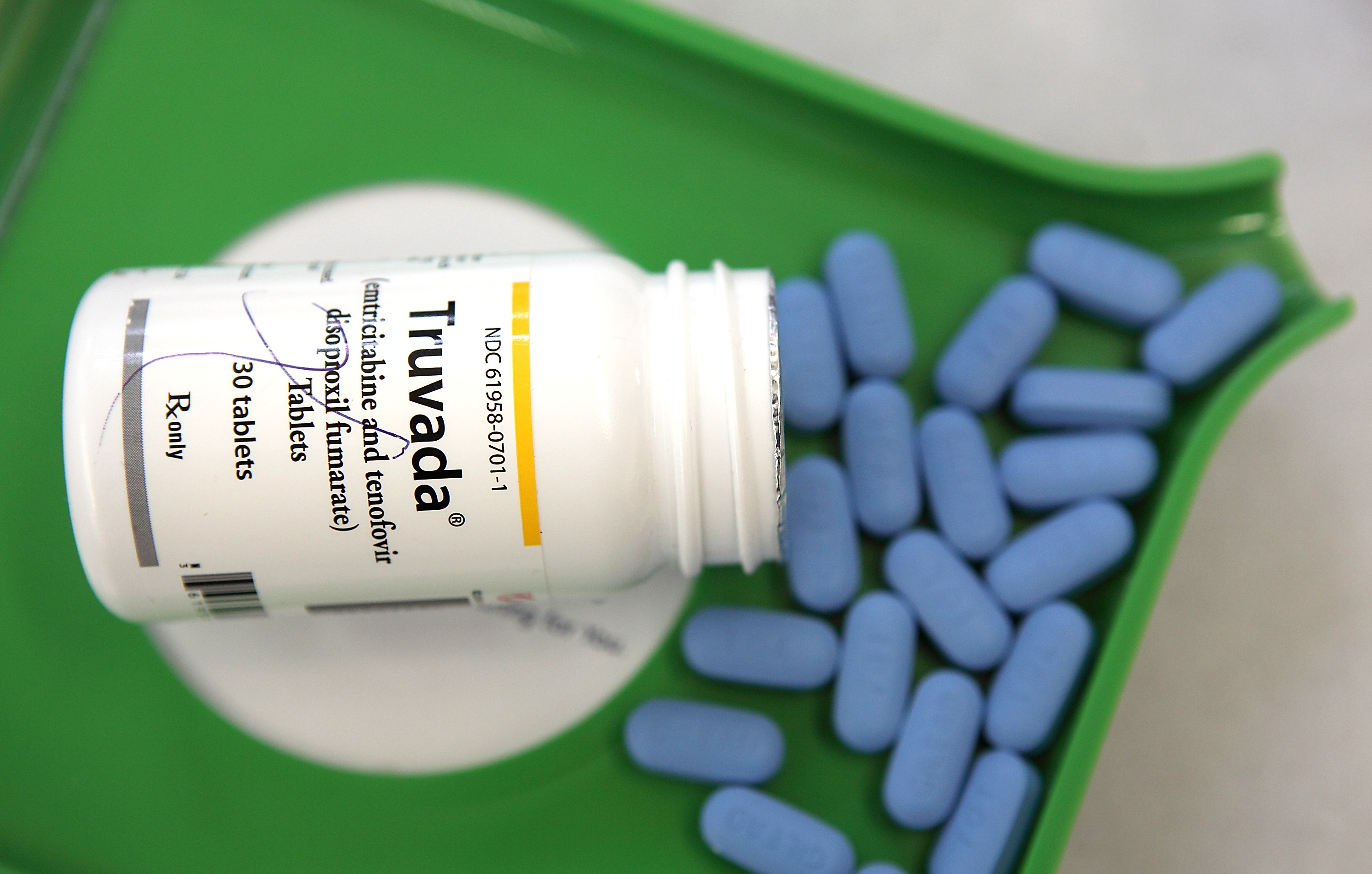 A bottle of antiretroviral drug Truvada is displayed at Jack's Pharmacy in San Anselmo, California on Nov. 23, 2010. (Credit: Justin Sullivan/Getty Images