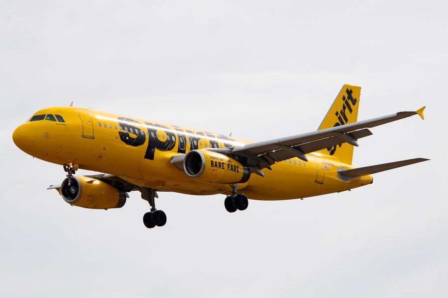 An Airbus 320 operated by Spirit Airlines approaches for landing at Baltimore Washington International Airport near Baltimore, Maryland on March 11, 2019. (Credit: JIM WATSON/AFP/Getty Images)