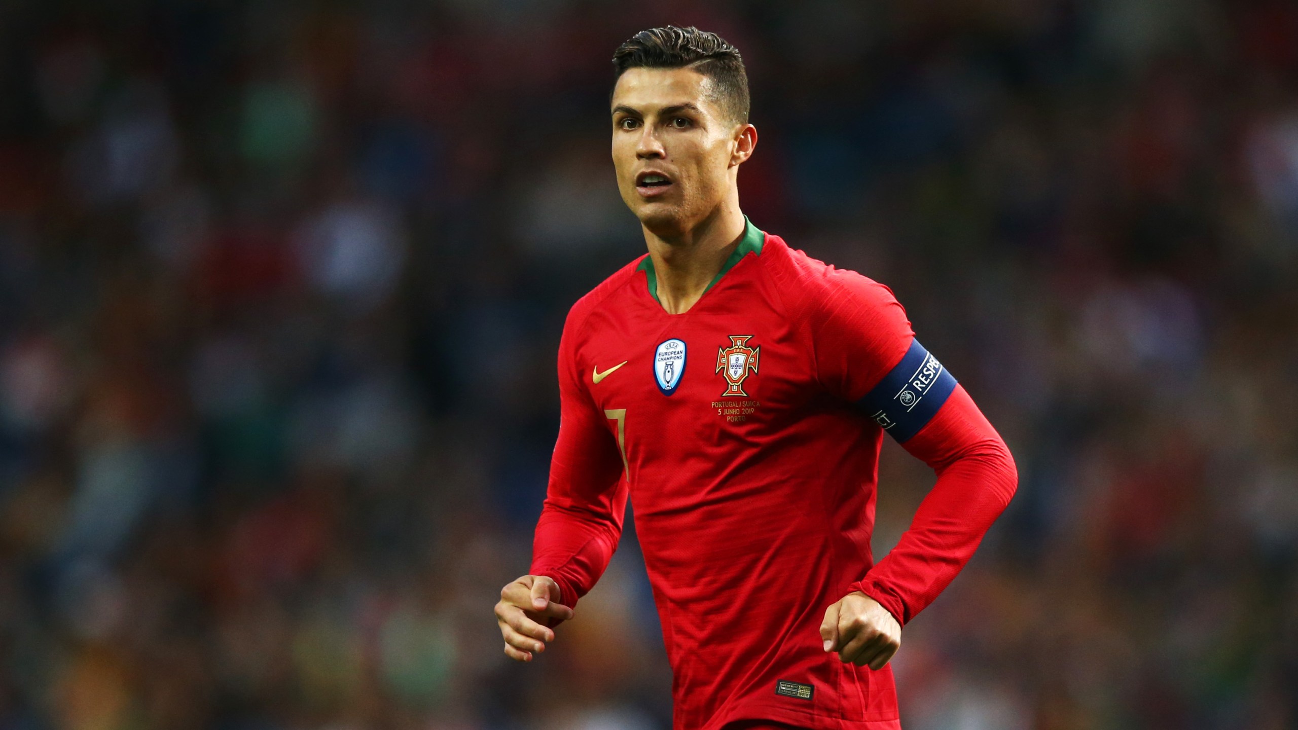 Cristiano Ronaldo of Portugal looks on during the UEFA Nations League Semi-Final match between Portugal and Switzerland at Estadio do Dragao in Portugal on June 05, 2019. (Credit: Jan Kruger/Getty Images)