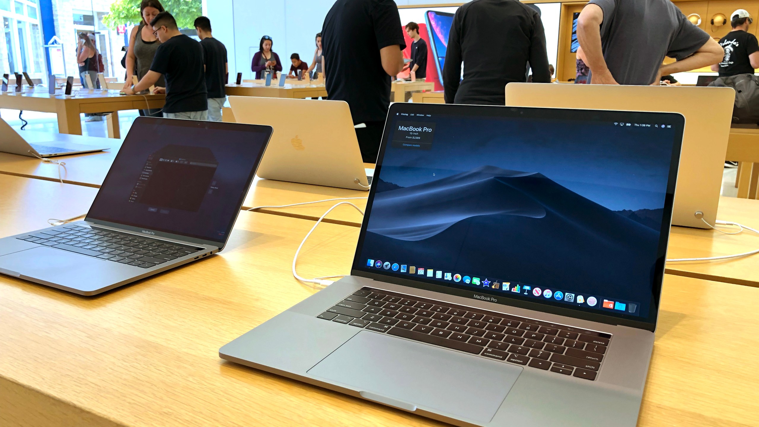 A MacBook Pro laptop is displayed at an Apple Store on June 27, 2019, in Corte Madera. (Credit: Justin Sullivan/Getty Images)