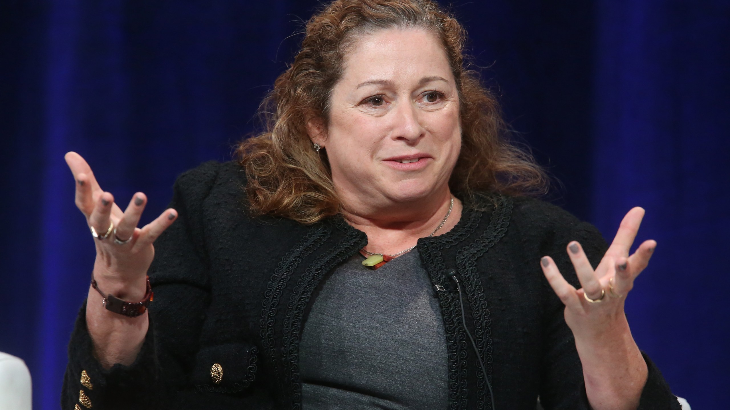 Abigail Disney speaks on stage during a PBS panel at the 2016 Television Critics Association Winter Press Tour at Langham Hotel on Jan. 18, 2016 in Pasadena. (Credit: Frederick M. Brown/Getty Images)