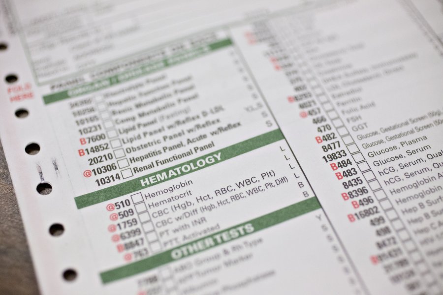 This undated file photo shows a clinical lab form. (Credit: Daniel Acker/Bloomberg/Getty Images.)