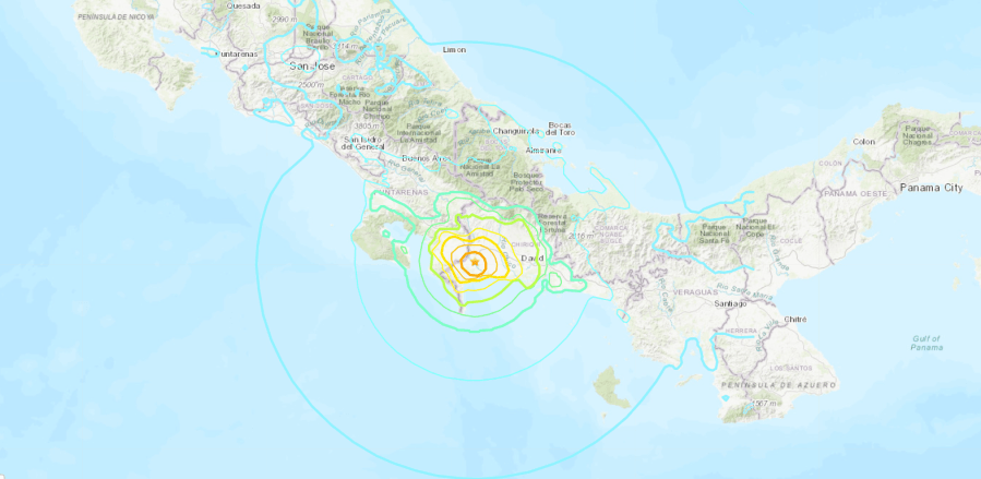 A map shows a 6.3M earthquake detected in Panama on June 25, 2019. (Credit: USGS)