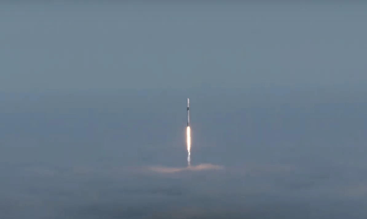 Falcon 9 is seen in the sky after lifting off from the Vandenberg Air Force base in Santa Barbara County on June 12, 2019. (Credit: SpaceX)