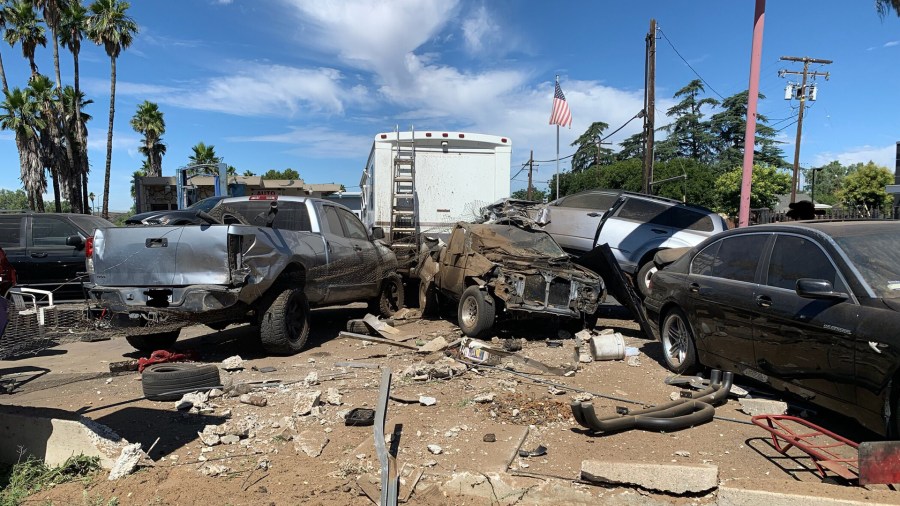 An employee was struck and killed when an SUV sped through the parking lot of a Beaumont auto repair shop on July 19, 2019. (Credit: Beaumont Police Department)