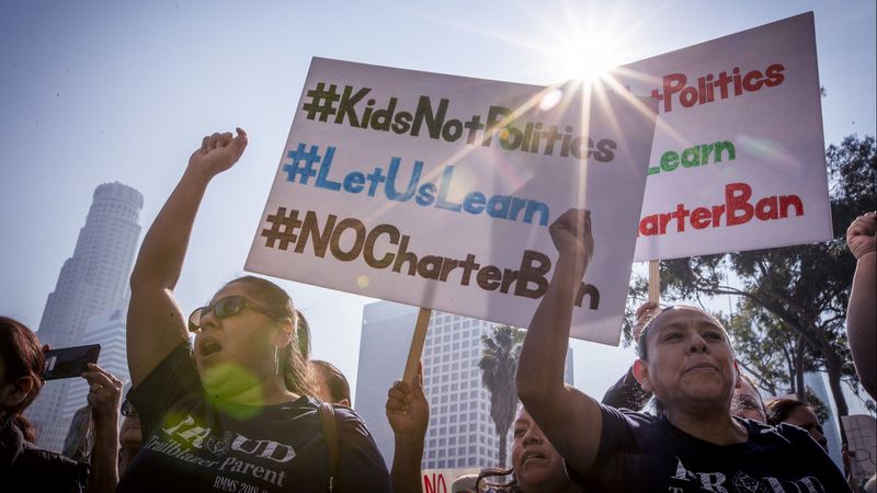 Charter school supporters protest in Los Angeles on Jan. 29, 2019. (Credit: Allen J. Schaben / Los Angeles Times)