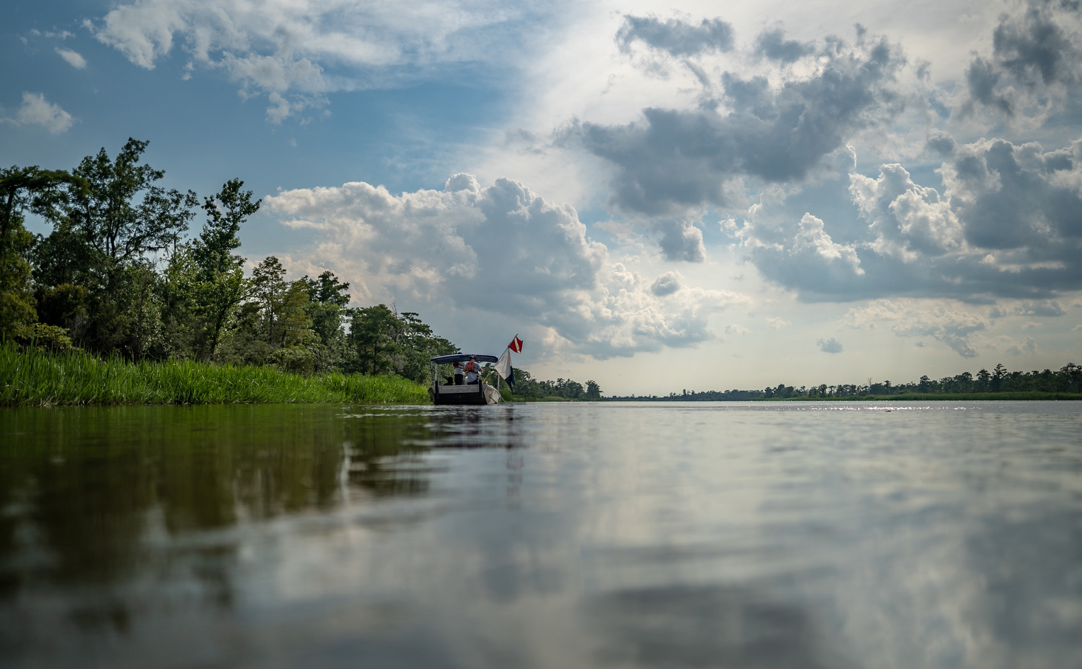 Archaeological survey teams work to locate the slave ship Clotilda in waters north of Mobile Bay, Alabama, in this photo taken by SEARCH, Inc., and released by the Alabama Historical Commission.