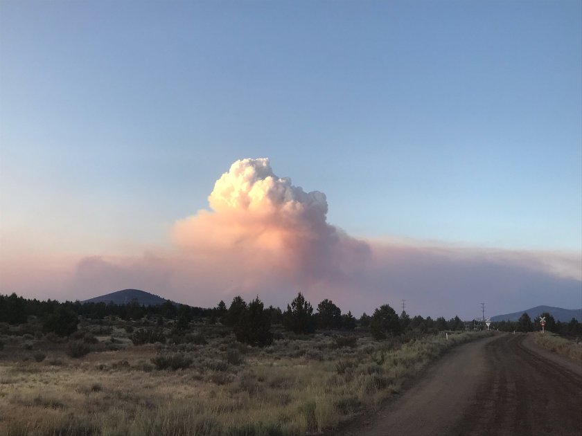 The Tucker fire in Modoc County is pictured near California Highway 139 at Perez Overpass on July 29, 2019.(Credit: U.S. Forest Service via Los Angeles Times)