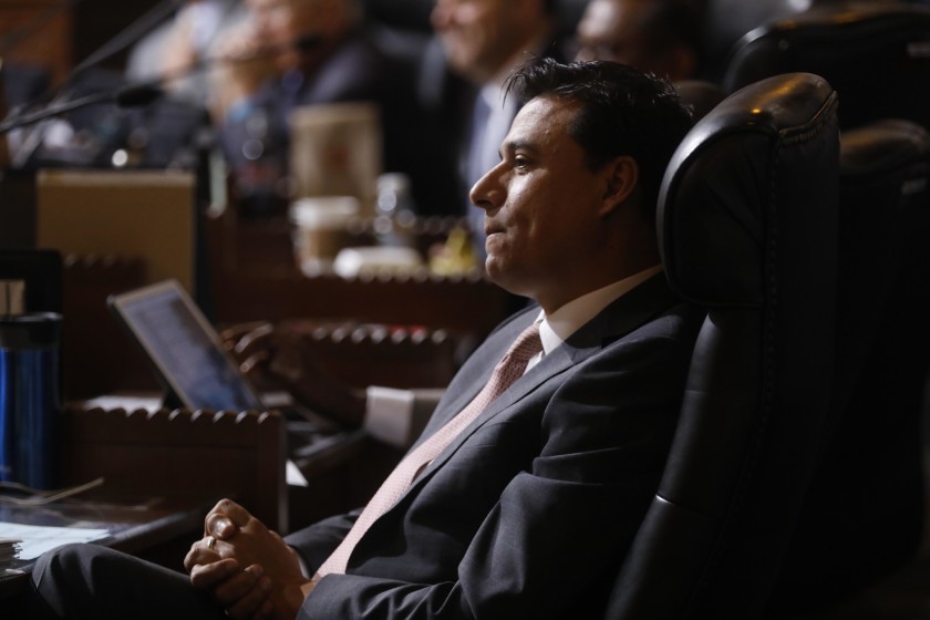 Los Angeles City Councilman Jose Huizar during a meeting at City Hall in 2018. (Genaro Molina / Los Angeles Times)