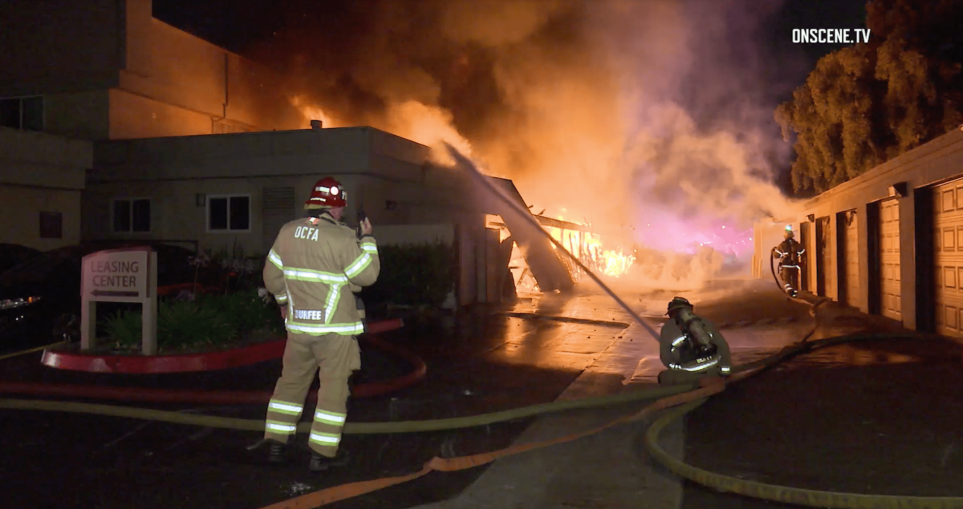 Firefighter battle a carport fire in Fountain Valley on July 13, 2019. (Credit: OnScene.tv)