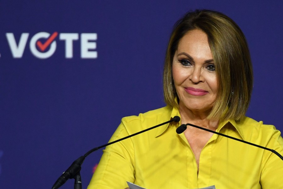 Journalist Maria Elena Salinas speaks during a rally for When We All Vote's National Week of Action featuring former first lady Michelle Obama at Chaparral High School on Sept. 23, 2018, in Las Vegas, Nevada. (Credit: Ethan Miller/Getty Images)