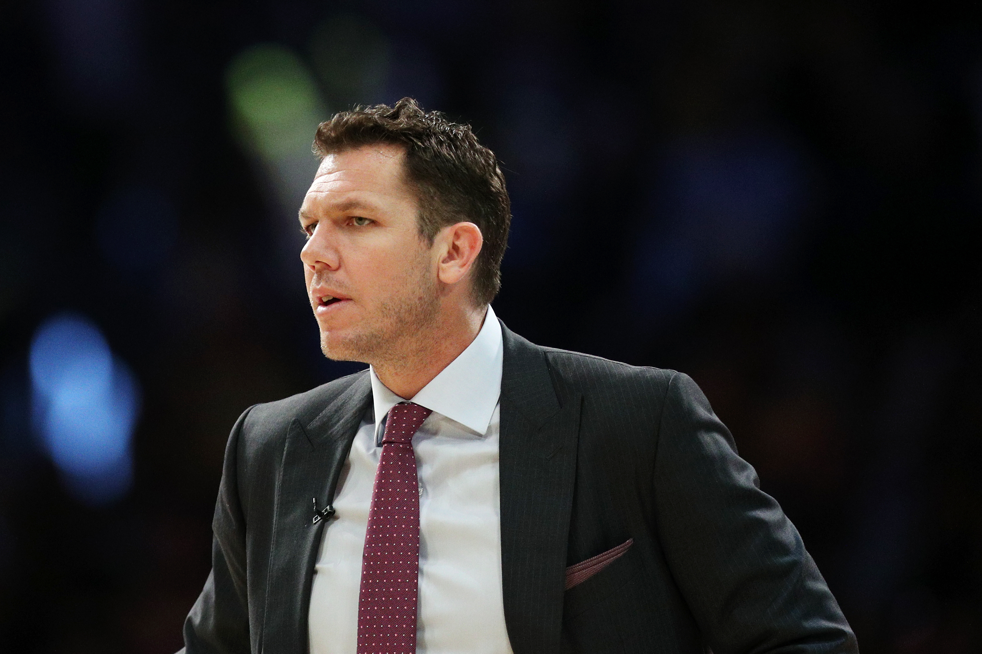 Luke Walton of the Los Angeles Lakers looks on during the second half against the New Orleans Pelicans at Staples Center on Feb. 27, 2019, in Los Angeles. (Credit: Yong Teck Lim/Getty Images)