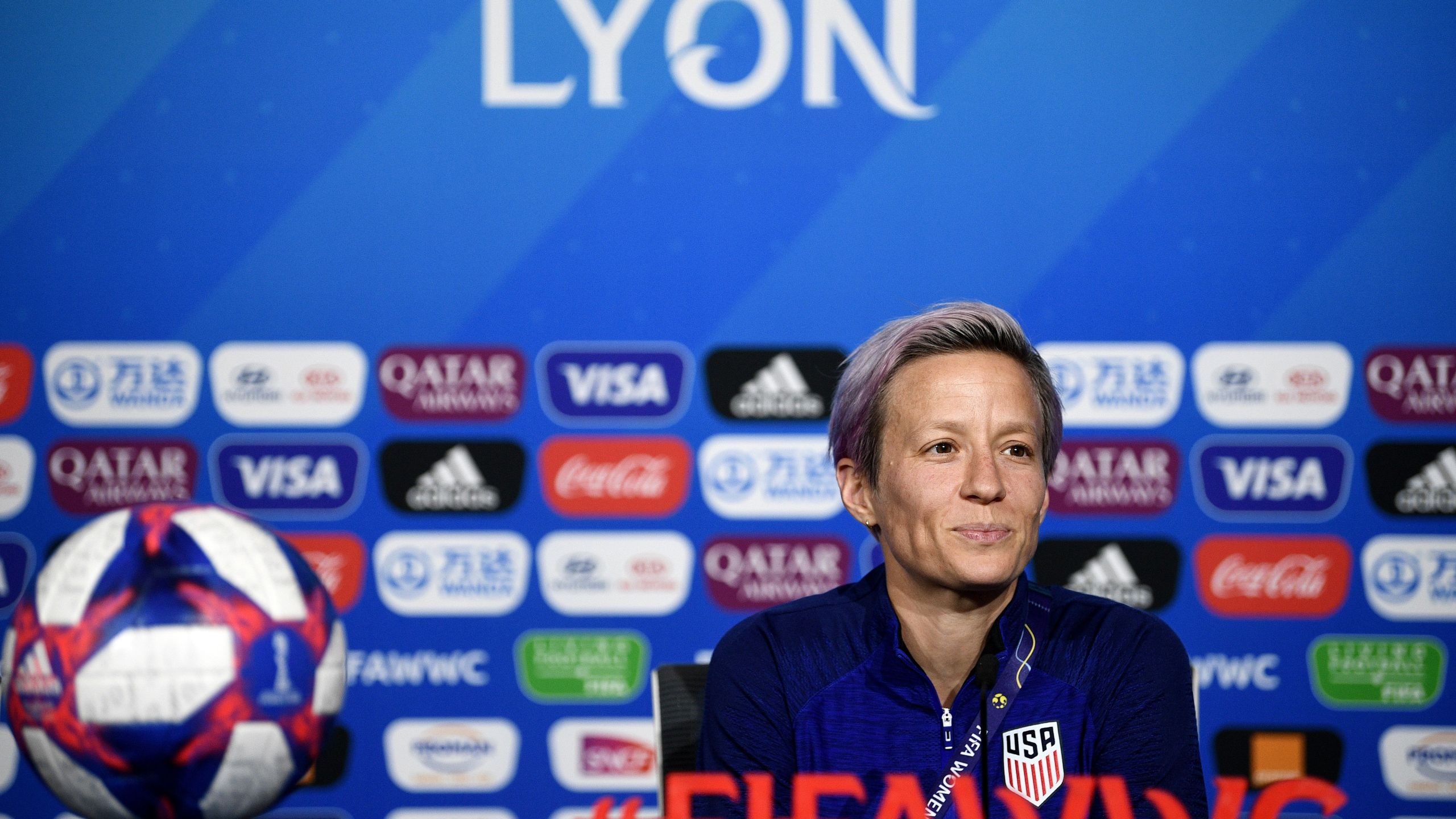 U.S. captain Megan Rapinoe gives a press conference at the Groupama stadium in Decines-Charpieu on July 6, 2019, during the France 2019 football Women's World Cup. (Credit: FRANCK FIFE/AFP/Getty Images)