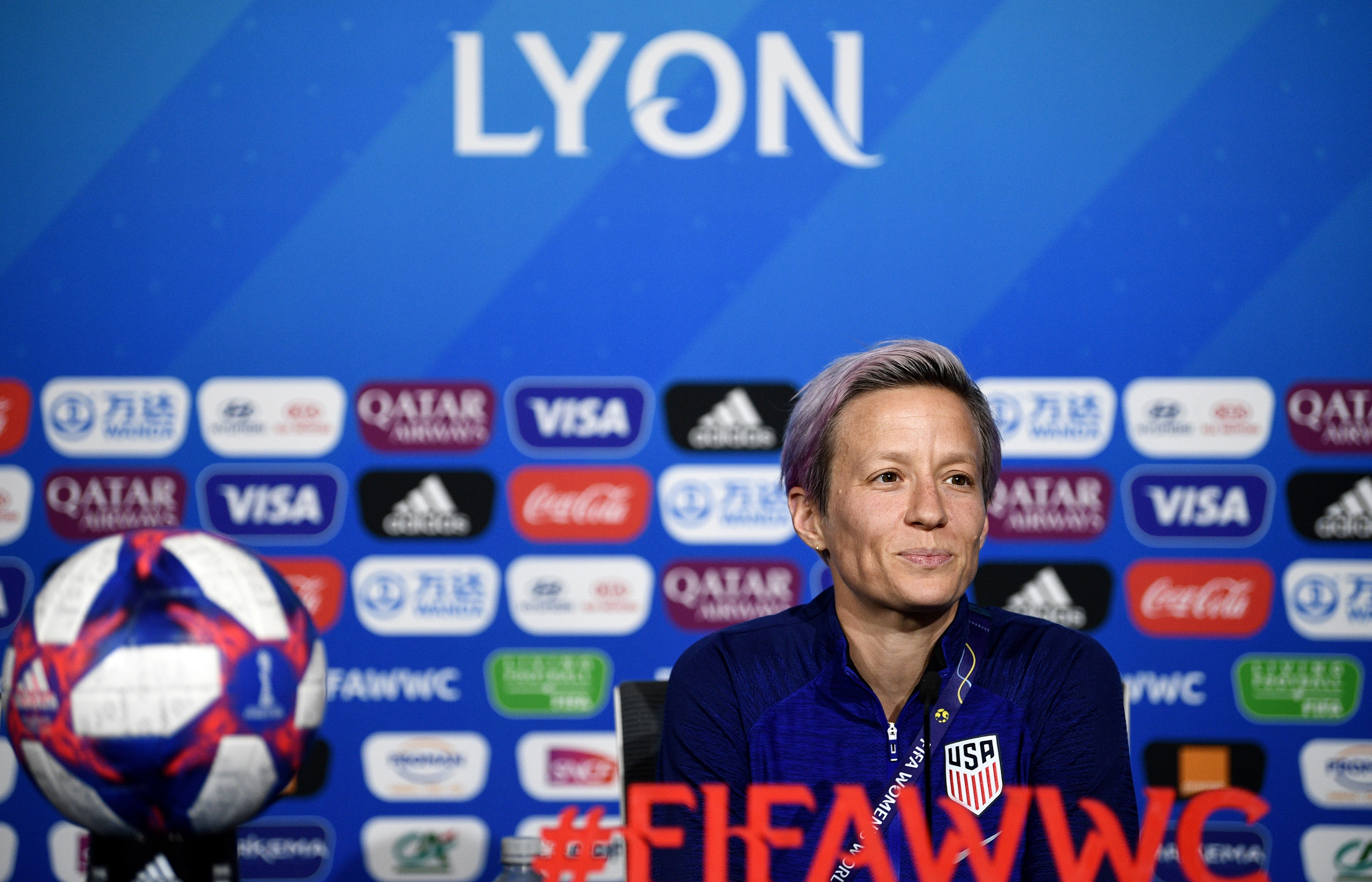 U.S. captain Megan Rapinoe gives a press conference at the Groupama stadium in Decines-Charpieu on July 6, 2019, during the France 2019 football Women's World Cup. (Credit: FRANCK FIFE/AFP/Getty Images)