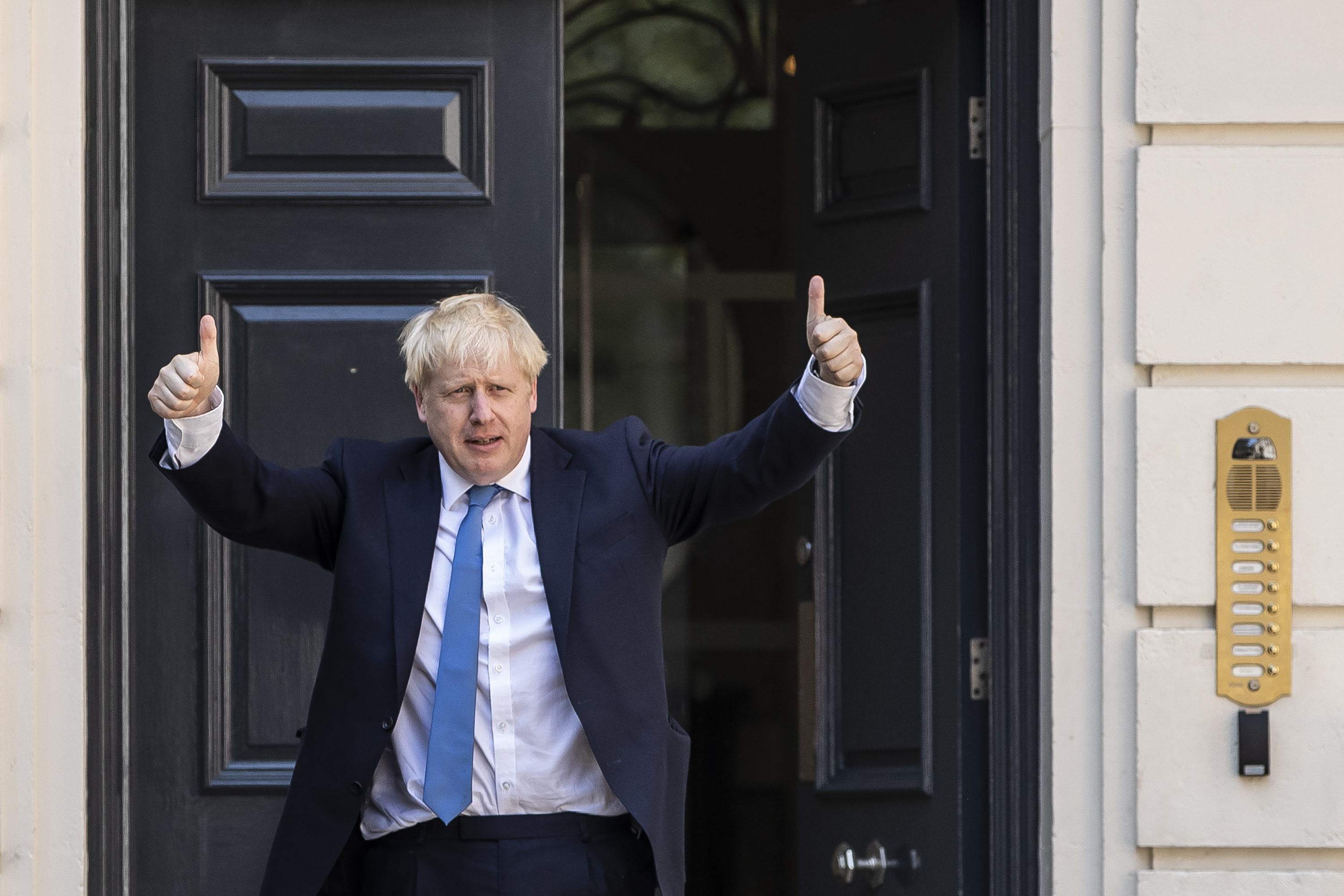 Newly elected Conservative party leader Boris Johnson poses outside the Conservative Leadership Headquarters on July 23, 2019 in London, England. (Credit: Dan Kitwood/Getty Images)