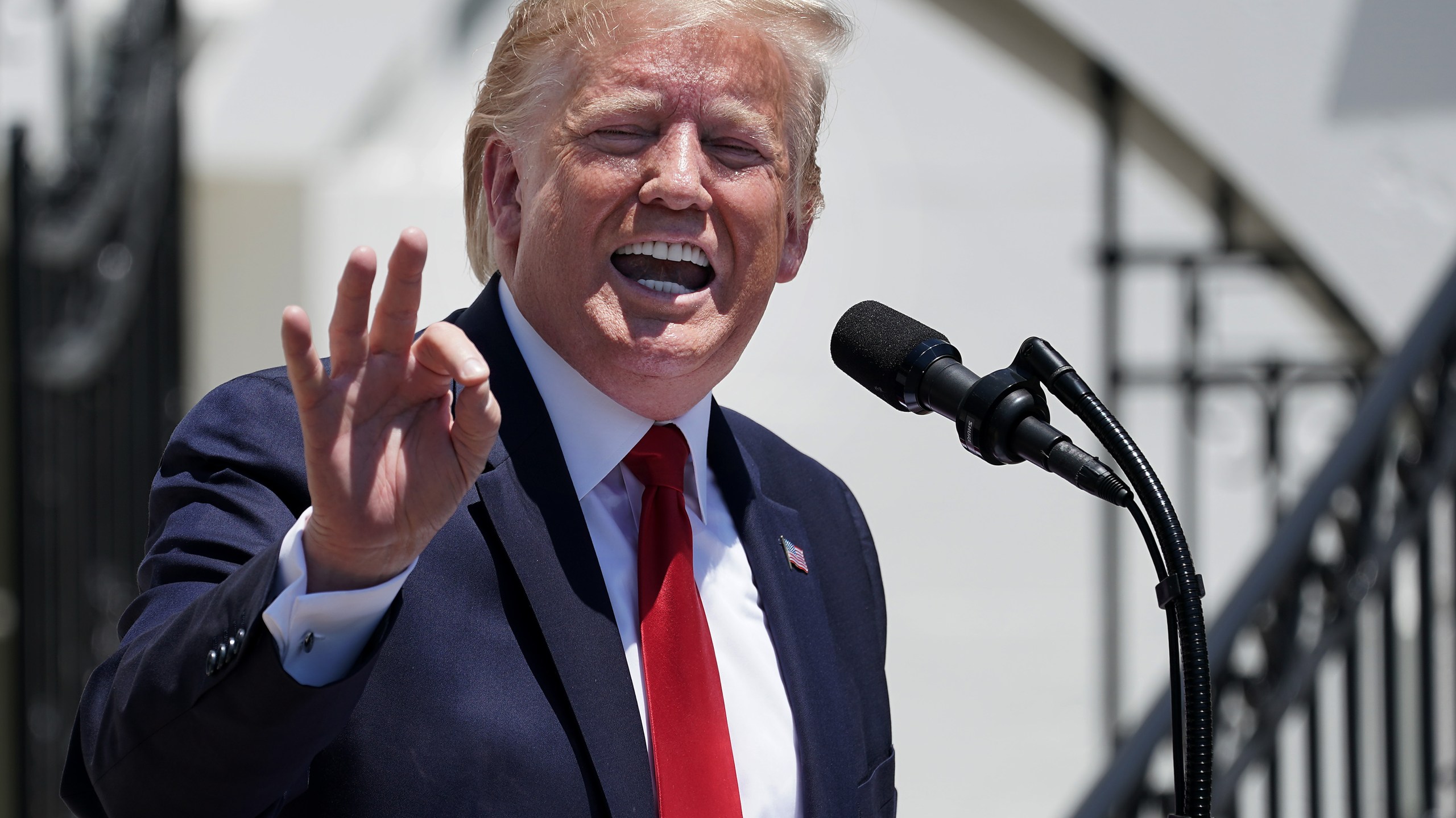 Donald Trump takes questions from reporters during his 'Made In America' product showcase at the White House July 15, 2019 in Washington, DC. (Credit: Chip Somodevilla/Getty Images)