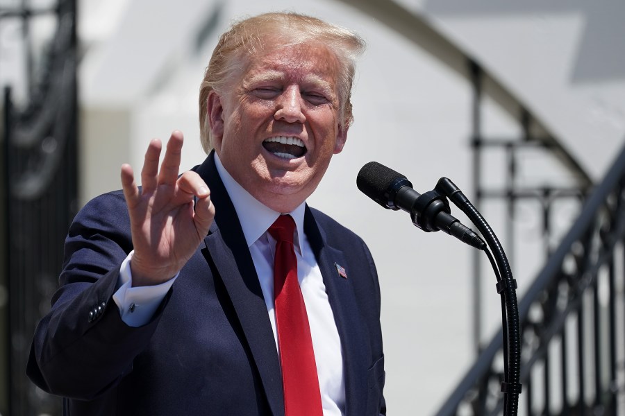 Donald Trump takes questions from reporters during his 'Made In America' product showcase at the White House July 15, 2019 in Washington, DC. (Credit: Chip Somodevilla/Getty Images)