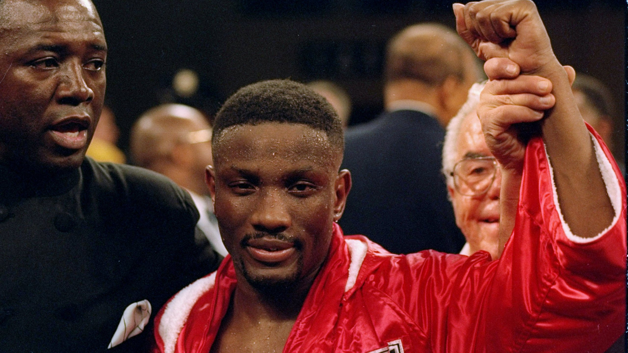 Pernell Whitaker stands in the ring before a fight against Julio Cezar Vasquez. (Credit: Simon Bruty/Allsport via Getty Images)