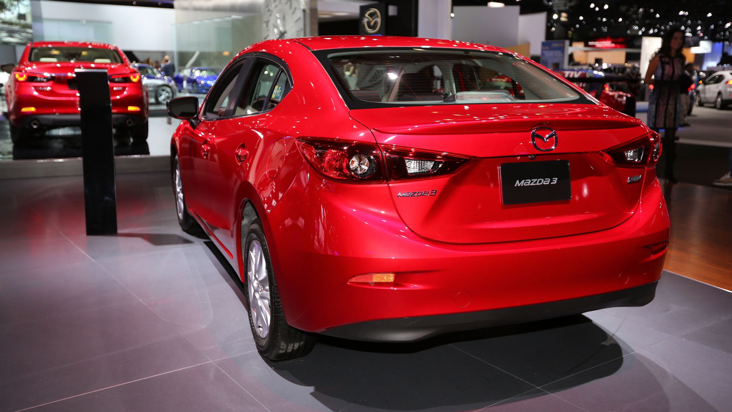 A Mazda 3 is displayed at the annual Los Angeles Auto Show on Nov. 19, 2014. (Credit: Victor Decolongon/Getty Images for Mazda Motor Co)