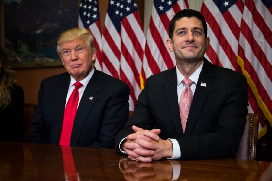 Donald Trump meets with House Speaker Paul Ryan (R-WI) at the U.S. Capitol for a meeting November 10, 2016 in Washington, DC. (Credit: by Zach Gibson/Getty Images)