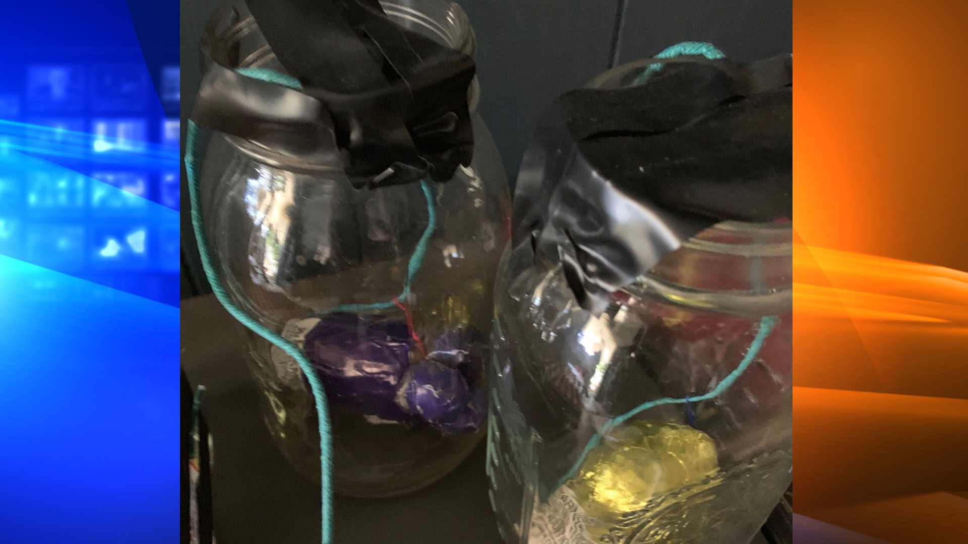 Homemade explosive devices found in a house in Yucaipa on July 10, 2019, are seen in a photo provided by the Yucaipa Police Department.