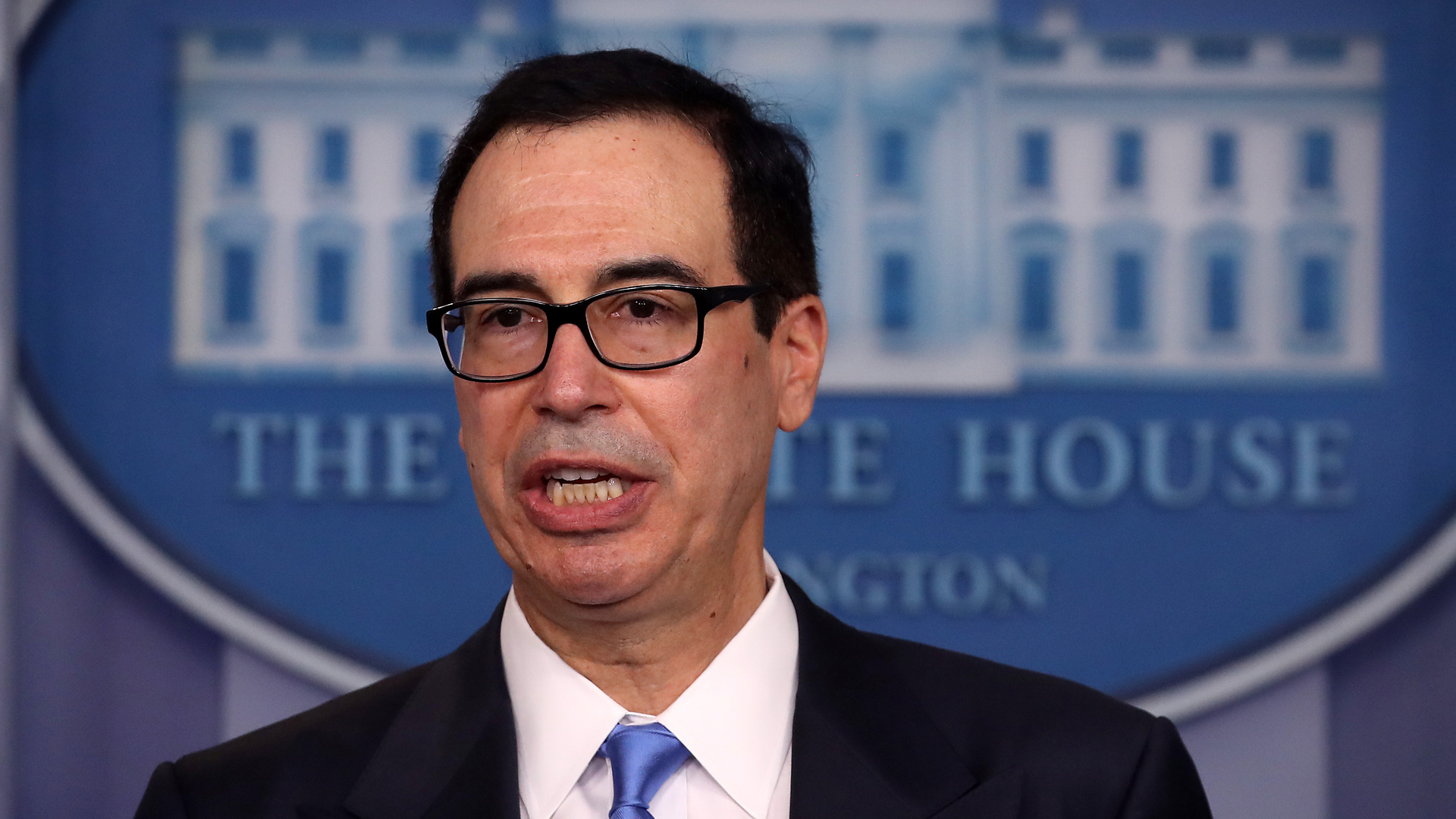 Treasury Secretary Steve Mnuchin, seen speaking to reporters at the White House on June 24, 2019, is named in the lawsuit. (Credit: Mark Wilson/ Getty Images)