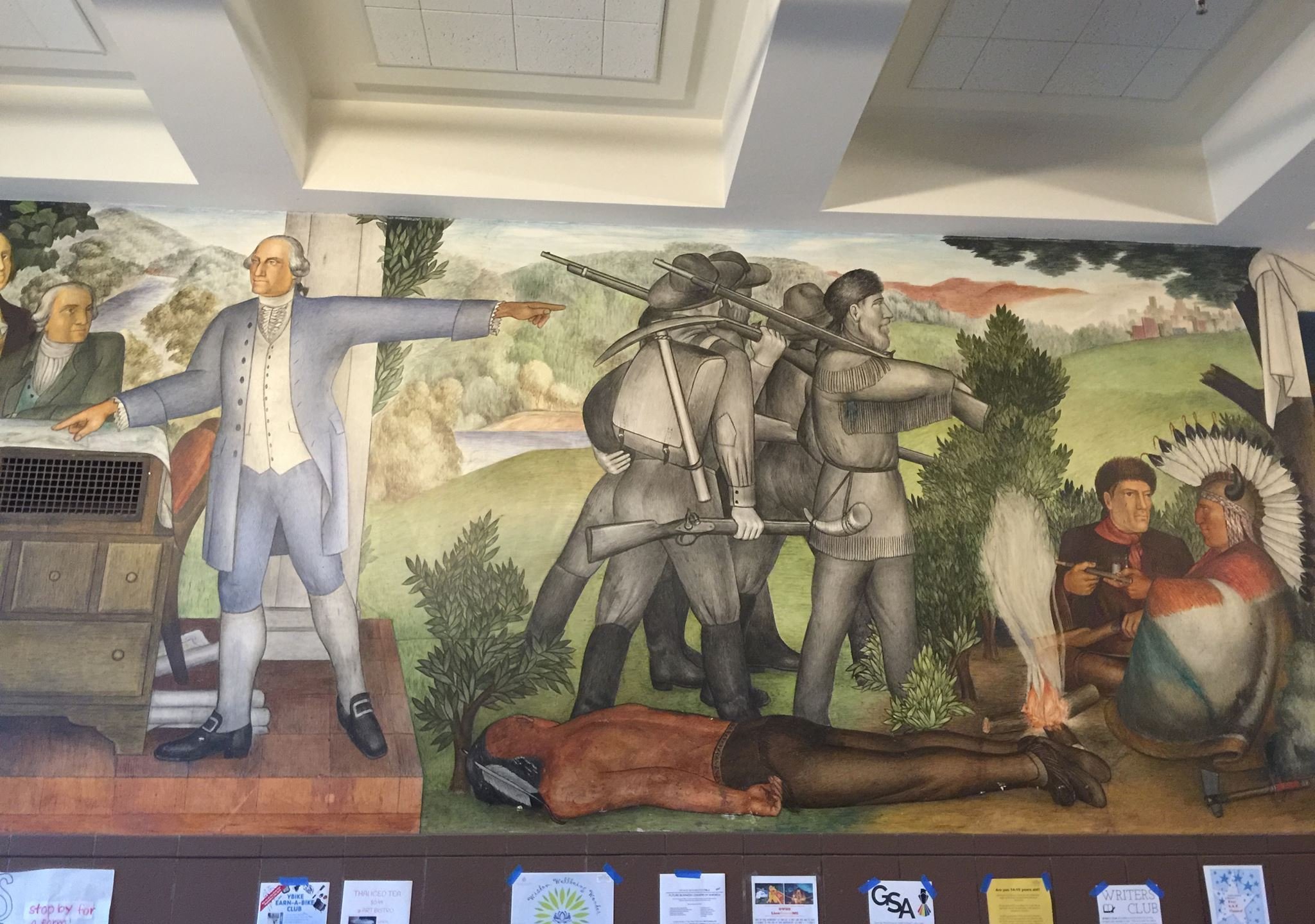 The 1936-era fresco, "Life of Washington" mural is seen at George Washington High School in San Francisco on Jun 26, 2019. (Credit: Amy Anderson via CNN)