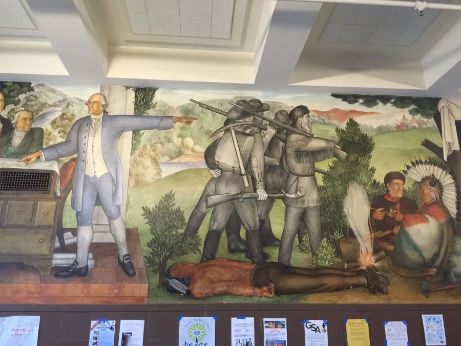 The 1936-era fresco, "Life of Washington" mural is seen at George Washington High School in San Francisco on Jun 26, 2019. (Credit: Amy Anderson via CNN)